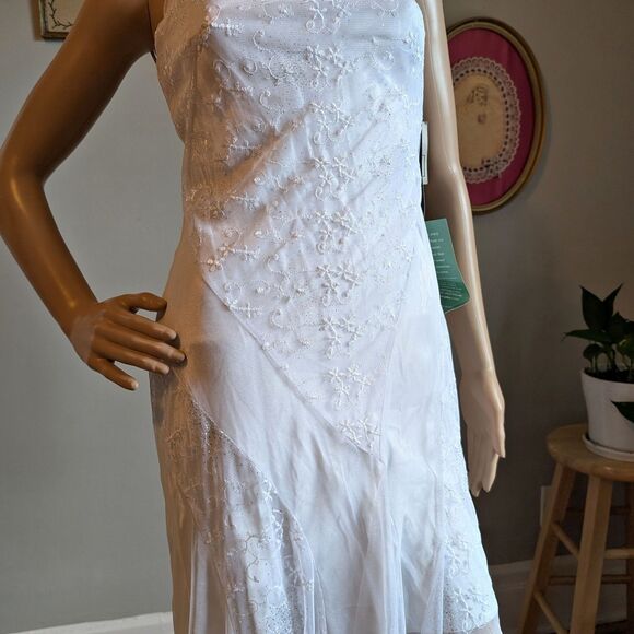 NWT Vintage 90s Y2K Masquerade White Prom Gown Silver Glitter Fairycore Bridal - Picture 11 of 15